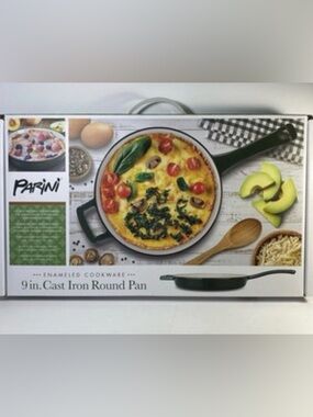 Parini 9 in. Enamel Cast Iron Round Pan - Black Exterior